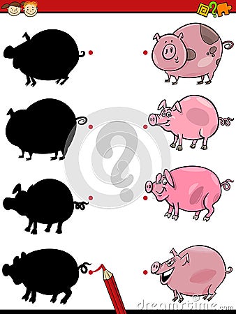 Shadows task with pig Vector Illustration