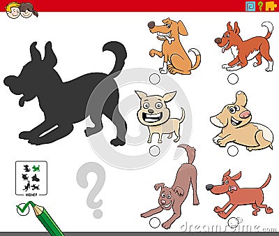 Shadows task with playful dogs characters Vector Illustration