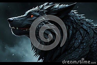 Shadows of the Wild Exploring the Beastly Realm of Black Wolves and Dragons Stock Photo