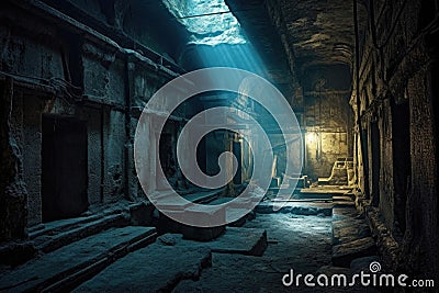 shadowy chambers in an ancient underground city Stock Photo