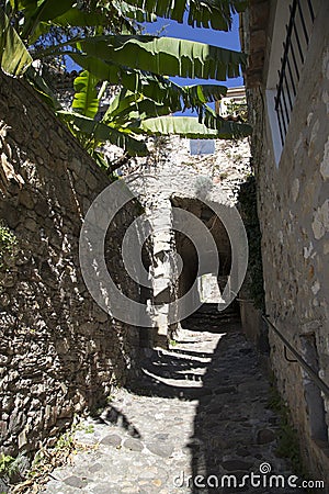 Shady alleyway in the village of Biot Stock Photo