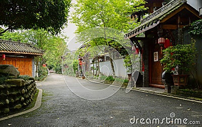 Shady street in old-fashioned community Editorial Stock Photo