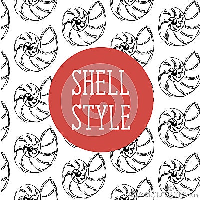 Shaell Style Vector Pattern Black ocean sea illustration Cartoon Illustration