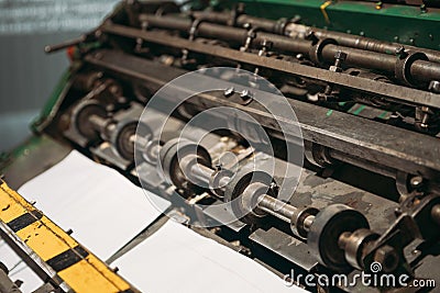 Shafts and Mechanisms Sewing Section Of Paper Unit. Paper Mill Museum. Detail. Famous Landmark, Historical Heritage Editorial Stock Photo