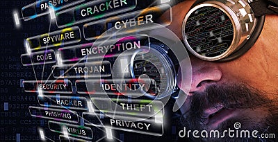 Shag beard and mustache man study cyber security Stock Photo