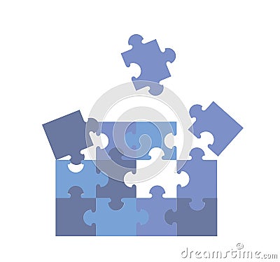 Shages of blue jigsaw puzzle pieces. Flat vector illustration. Isolated on white background. Vector Illustration