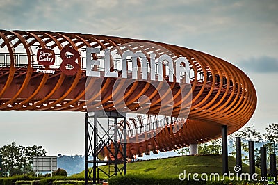 Shah Alam, Malaysia: January 23rd, 2022- A picture of orange Sime Darby Elmina park famous bridge with beautiful metal sheet Editorial Stock Photo