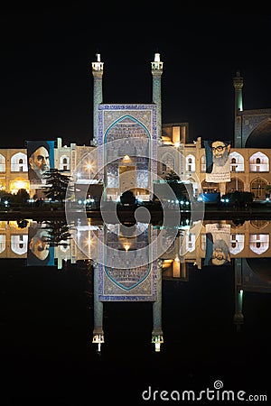 Imam mosque reflected in a pool by night, Isfahan, Iran Editorial Stock Photo