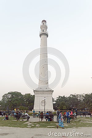 Shaheed Minar Martyrs Ochterlony Monument, famous pillar minaret architectural column lighthouse representing memory British East Editorial Stock Photo
