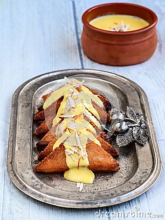 Shahi Tukda/Indian bread pudding Stock Photo