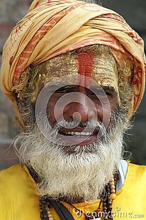 Shaiva sadhu (holy man) in front of a temple Editorial Stock Photo