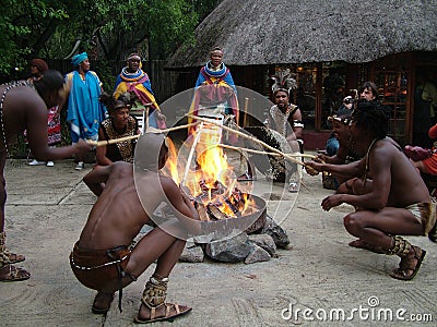 SHAKALAND, SOUTH AFRICA - CIRCA NOVEMBER 2011: Unidentified Zulu dancers during Zulu ceremony Editorial Stock Photo