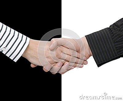 Shake hands of opposites Stock Photo