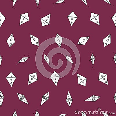 Shaken kites shapes scattered in rows on red background Seamless pattern Vector hand drawn doodle style illustration Vector Illustration