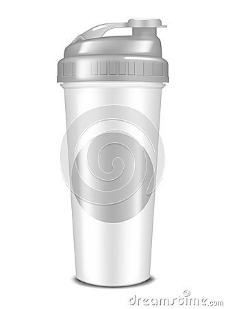 Shaker tumbler bottle, realistic vector mockup. White blank sport protein shake drink mixing cup, template for brand design Vector Illustration