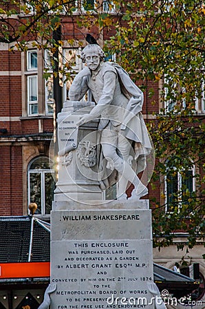 Shakespeare statue in London, England, UK. December 2013 Editorial Stock Photo