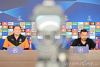 Shakhtar Donetsk goalkeeper Andriy Pyatov attends the press-conference Editorial Stock Photo