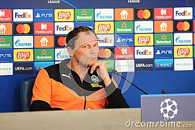 Shakhtar Donetsk goalkeeper Andriy Pyatov attends the press-conference Editorial Stock Photo