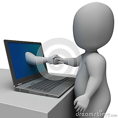 Shaking Hands Through Computer Showing Online Deal Stock Photo