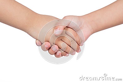 Shaking hands of two children Stock Photo