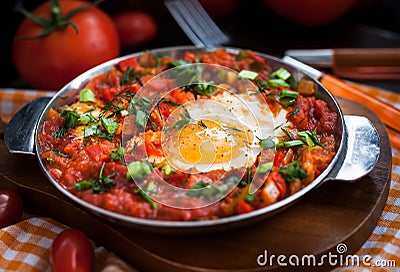 Shakshuka with tomatoes and eggs Stock Photo