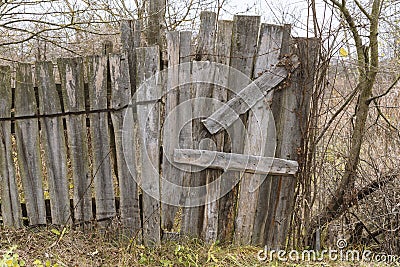 Shaky wooden fence Stock Photo