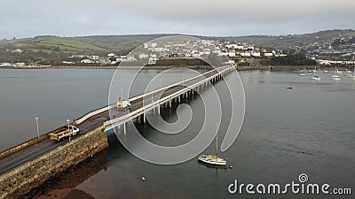 Shaldon bridge closure February 2022. Drone picture looking towards Teignmouth. Stock Photo