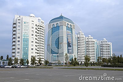Modern high-rise residential complex in early September morning. Shali Editorial Stock Photo