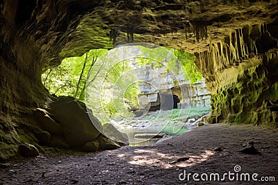 a shallow cave sheltered beneath a rock overhang Stock Photo