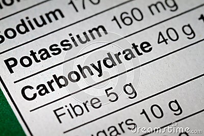 Shallow depth of Field image of Nutrition Facts Stock Photo