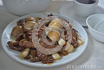 Shallow fried Beef mushroom dish Stock Photo