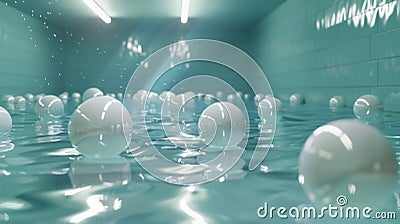 A shallow pool filled with floating balls representing the neutrons inside a reactors moderator Stock Photo
