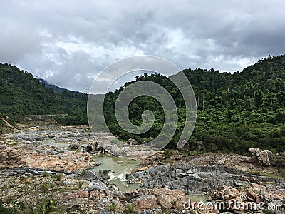 Shallow river in Indochina in dry season Stock Photo