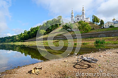 Shallowing of Western Dvina river bed due to dry summer, Vitebsk Stock Photo