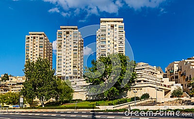 Shalom Meyer Center complex with Jerusalem Medical Center in Shaâ€™Arei Hesed quarter of Jerusalem, Israel Editorial Stock Photo