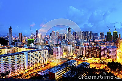 Sham Shui Po district in Hong Kong at night Stock Photo