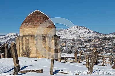 Ancient muslim graveyard. Ancient historical mausoleums complex of the 16th century. Shamakhi, Azerbaijan. Stock Photo