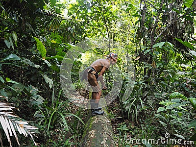 Shaman looking for medicines in the jungle of Siberut Editorial Stock Photo