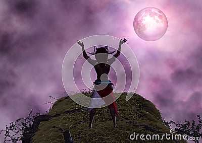 Shaman Voodoo Black Magic Ritual Moon Illustration Stock Photo