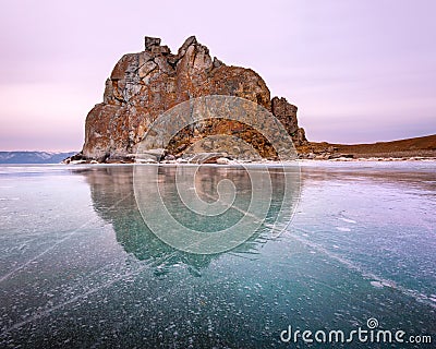 Shamanka Sacred Rock on Olkhon Island, Baikal Lake, Russia Stock Photo