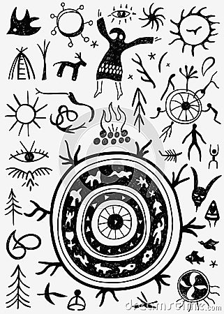 Shamans ritual doodles Vector Illustration