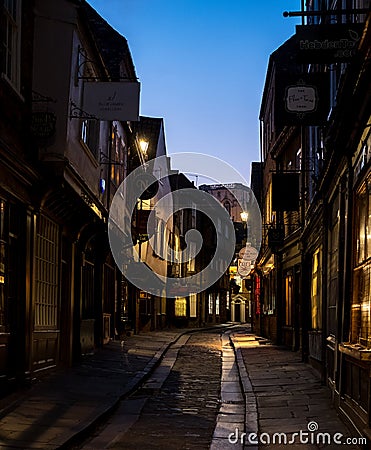 The Shambles, historic street of butcher shops dating back to medieval times. Now one of York`s main tourist attractions. Editorial Stock Photo