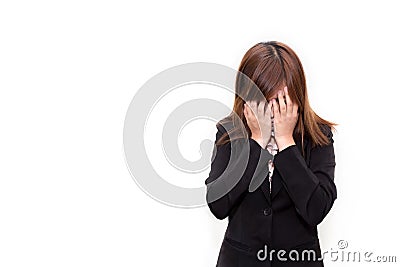 Shame business woman isolated on white background. Stock Photo