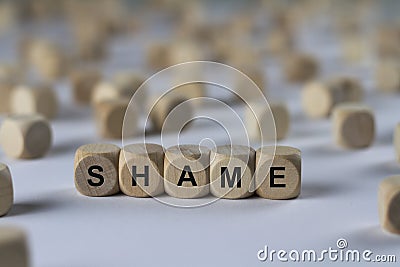 Shame - cube with letters, sign with wooden cubes Stock Photo