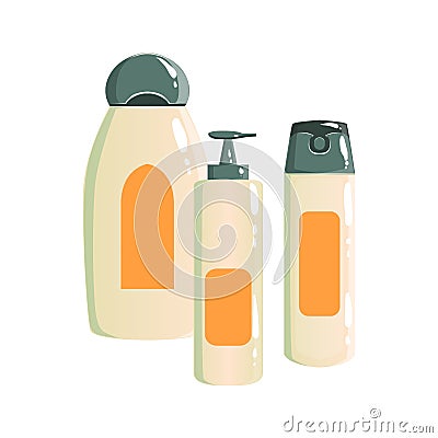 Shampoo, Deodorant And Soap Dispenser Containers, Beauty And Skincare Product Line Set Template Design Vector Illustration