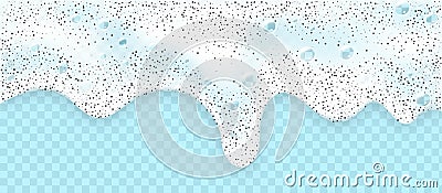 Shampoo falling rain of cool realistic water bubbles on transparent background. Vector Illustration