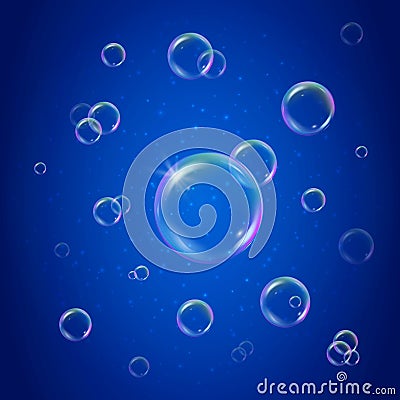 Shampoo foam on blue shiny background Vector Illustration