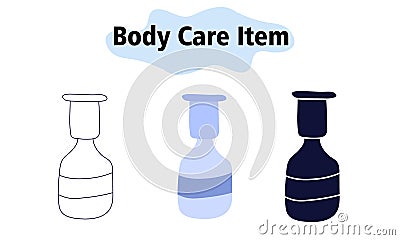 Shampoo for hair in a bottle. Washing the hair on the head. Self-care. In color, solid and linear style. Vector Vector Illustration