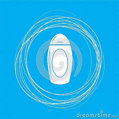 Shampoo icon on a blue background with abstract circles around and place for your text. Cartoon Illustration