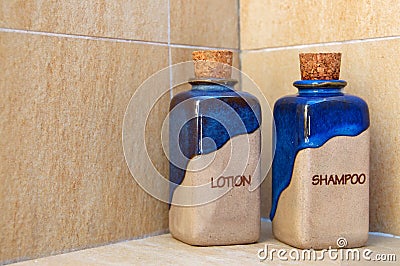 Shampoo and lotion organic bottles Stock Photo